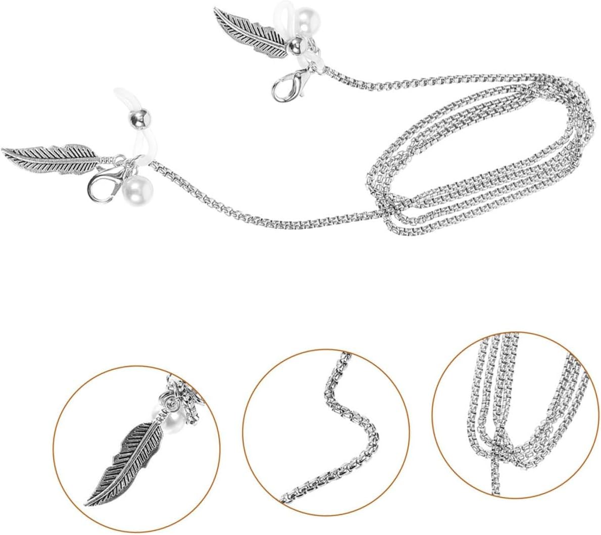 NOLITOY 2pcs Metal Leaf-design Eyeglasses Chain Strap for Men and Women, Eyeglass Cord Holder Necklace for Travel Hiking and Everyday Use