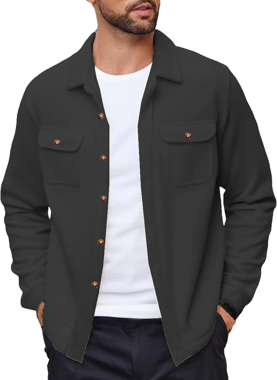 COOFANDY Men's Polar Fleece Shacket Long Sleeve Casual Button Down Shirt Jacket with Pockets