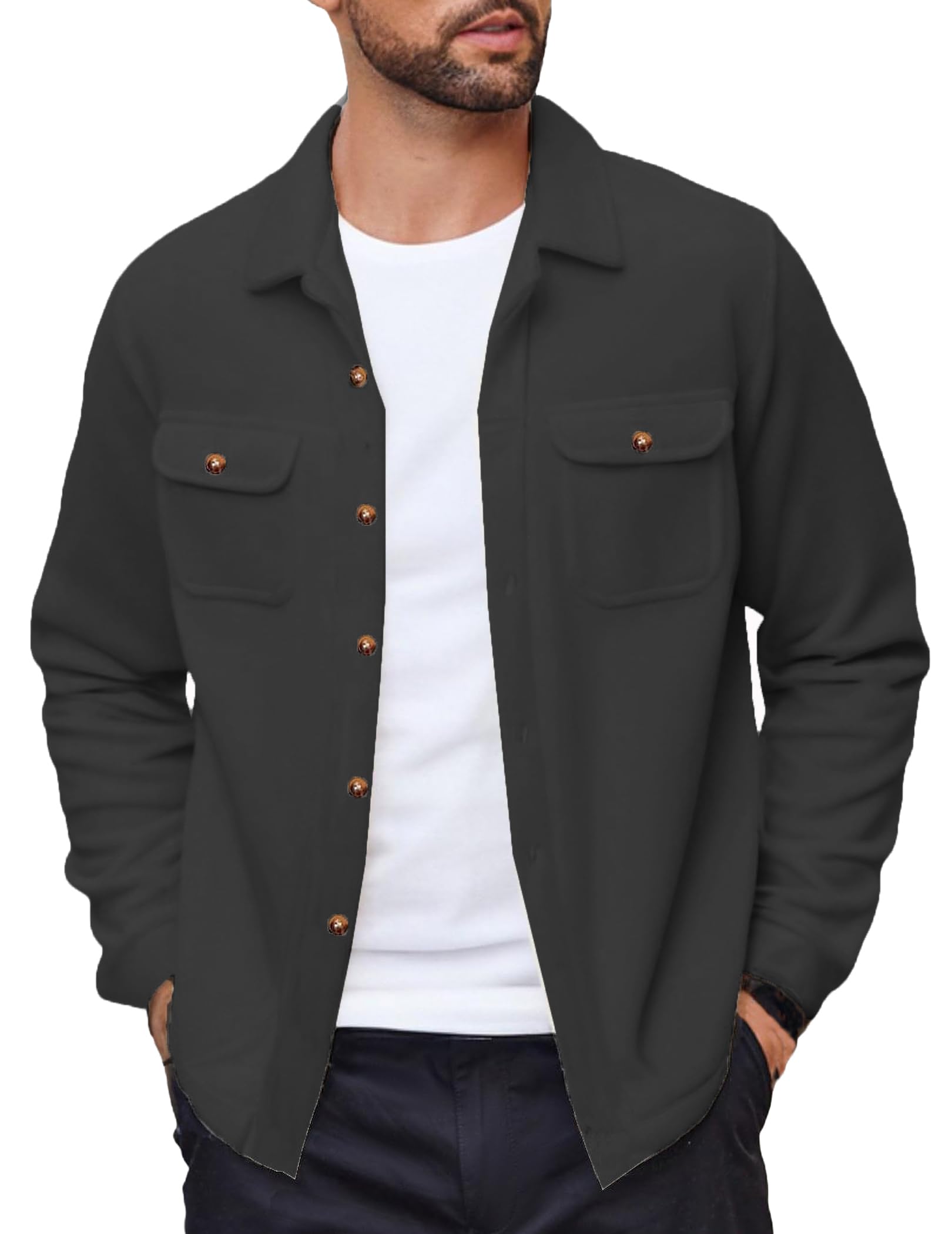 COOFANDY Men's Polar Fleece Shacket Long Sleeve Casual Button Down Shirt Jacket...