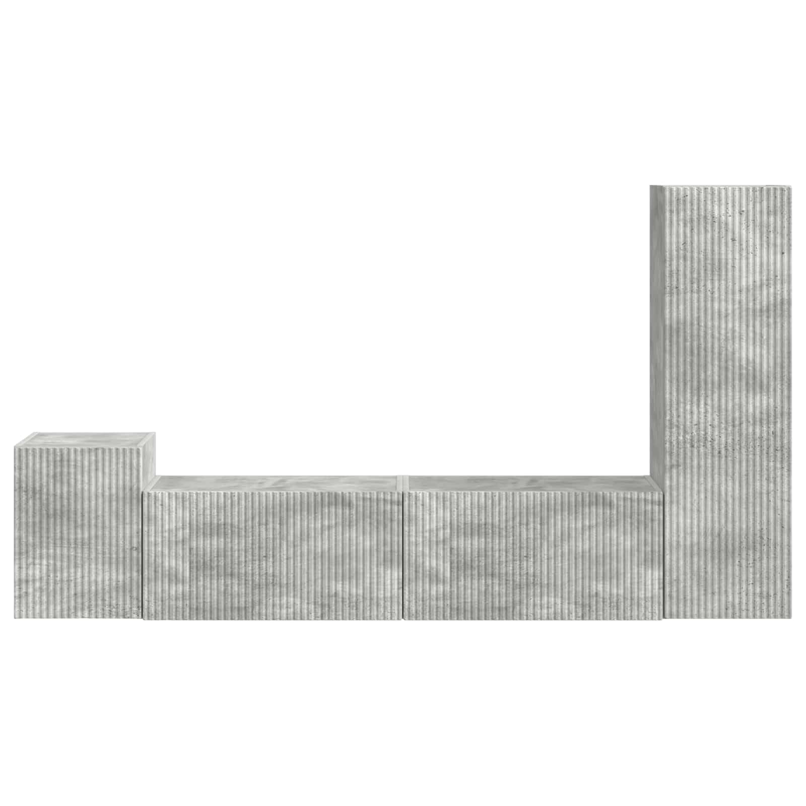 TV-Schrankset Wandmontiert, 4-teilig, Beton Grau Holzwerkstoff, Modernes Media Center für Wohnzimmer, Platzsparendes Design