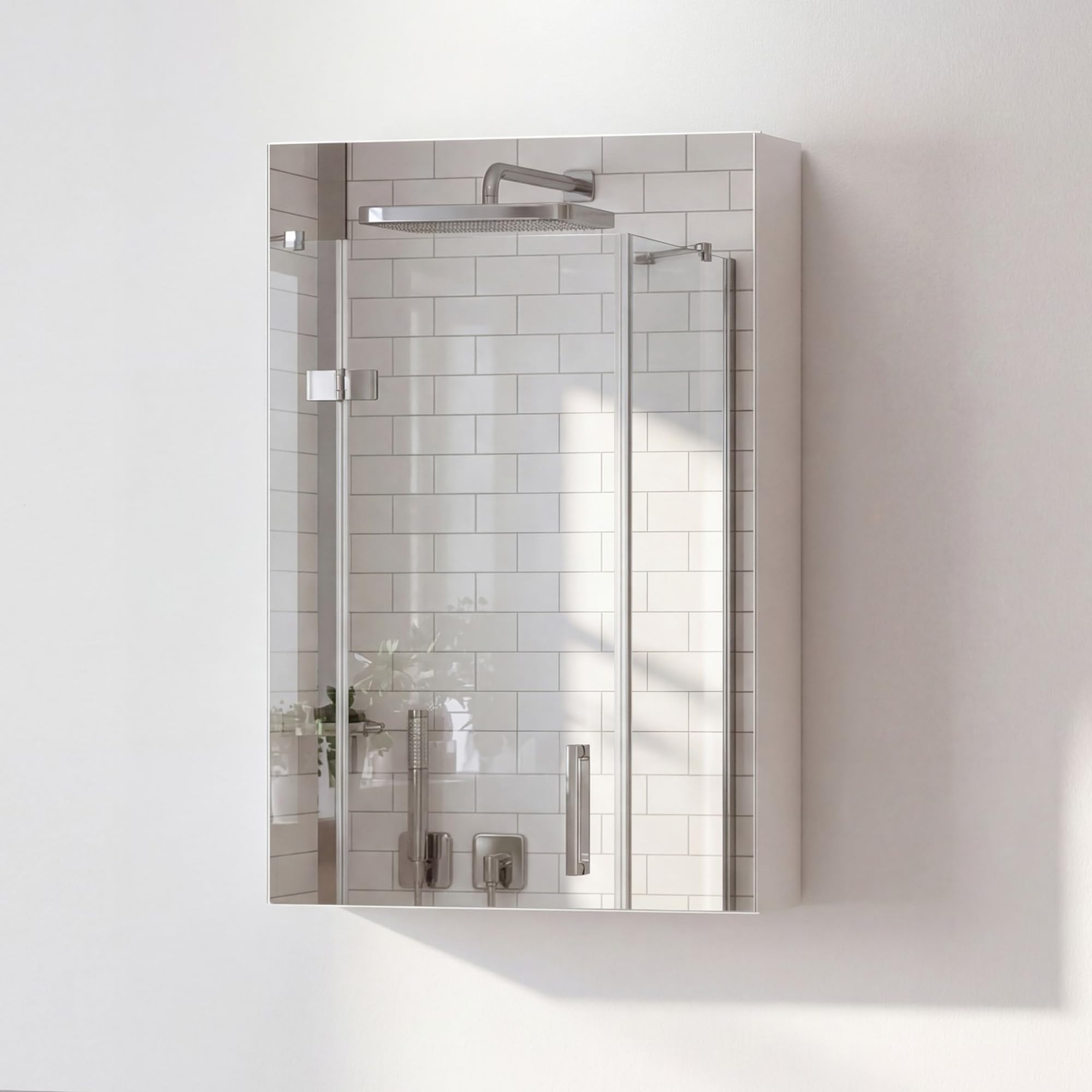 Panana Single Door Bathroom Mirror Cabinet, Wall Mounted Cabinet with Mirror, Storage Cupboard with Adjustable Shelf (White, 40 x 60 x 13 cm)