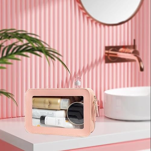 Miniatura 3 de FFpaw Bolsas de viaje transparentes para artículos de tocador, bolsa transparente de TSA para cosméticos, bolsa ligera de PVC transparente con asa