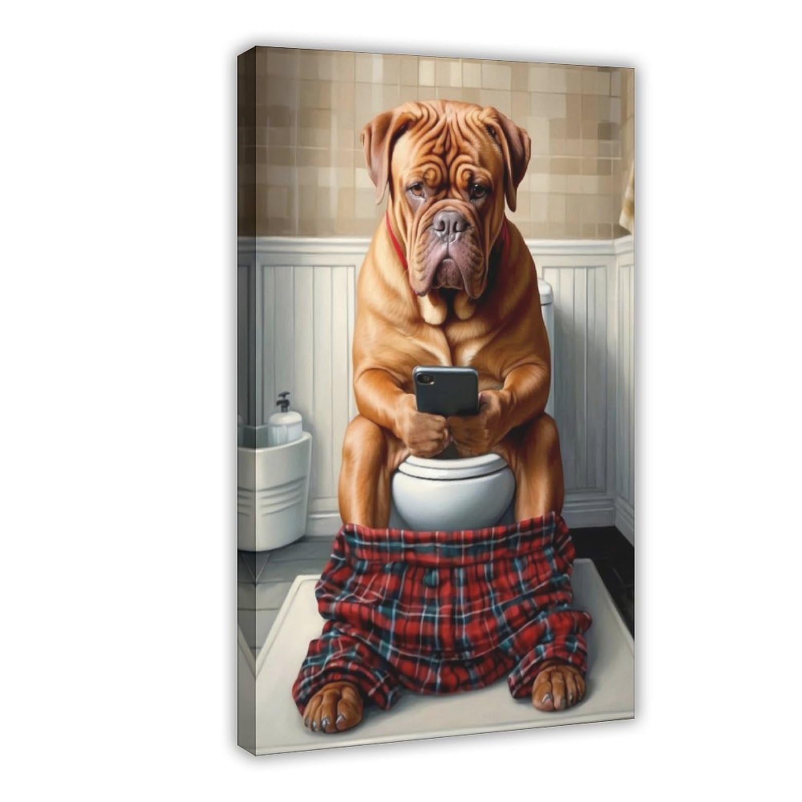 NFFBGFD Dogue De Bordeaux On Toilet With Canvas Poster Bedroom Decor Landscape Decor Gift 08x12inch(20x30cm)