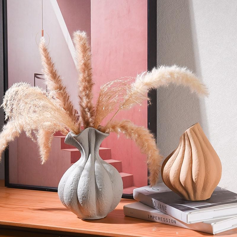 Wabi-Sabi Style Ceramic Vase, Entryway Showroom, TV Cabinet Flower Arrangement Vessel, Home Decor Ornaments, Soft Furnishing Accessories(Gray)