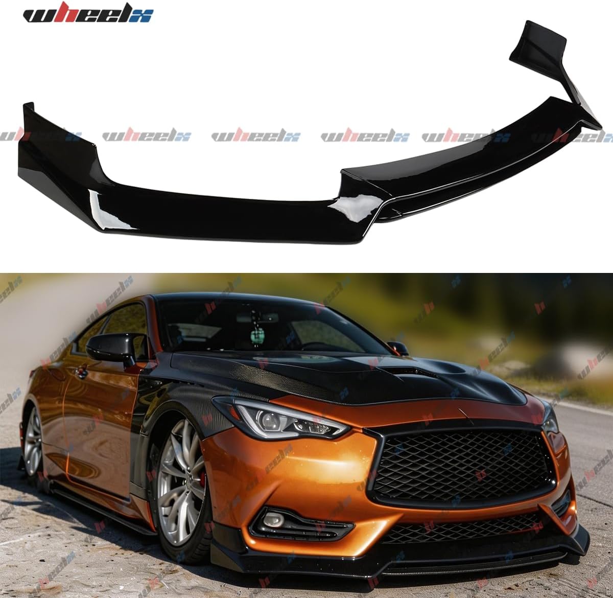 Front Lip Compatible with Infiniti Q60 2017-2022, Gloss Black