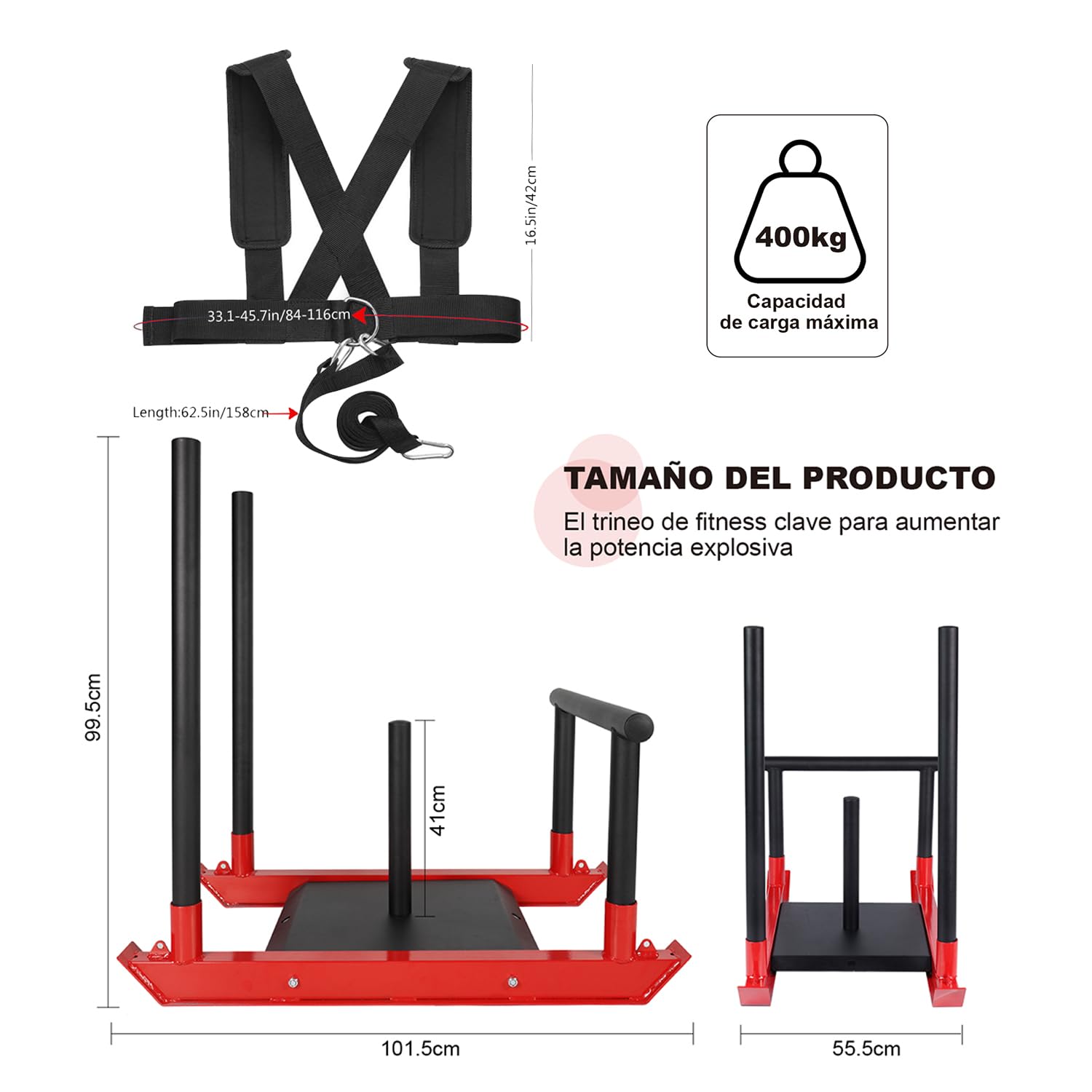 Trineo de Peso para Entrenamiento de Fuerza y Velocidad,Trineo de Entrenamiento de Fuerza de Fitness-Mejora la Velocidad y la Fuerza