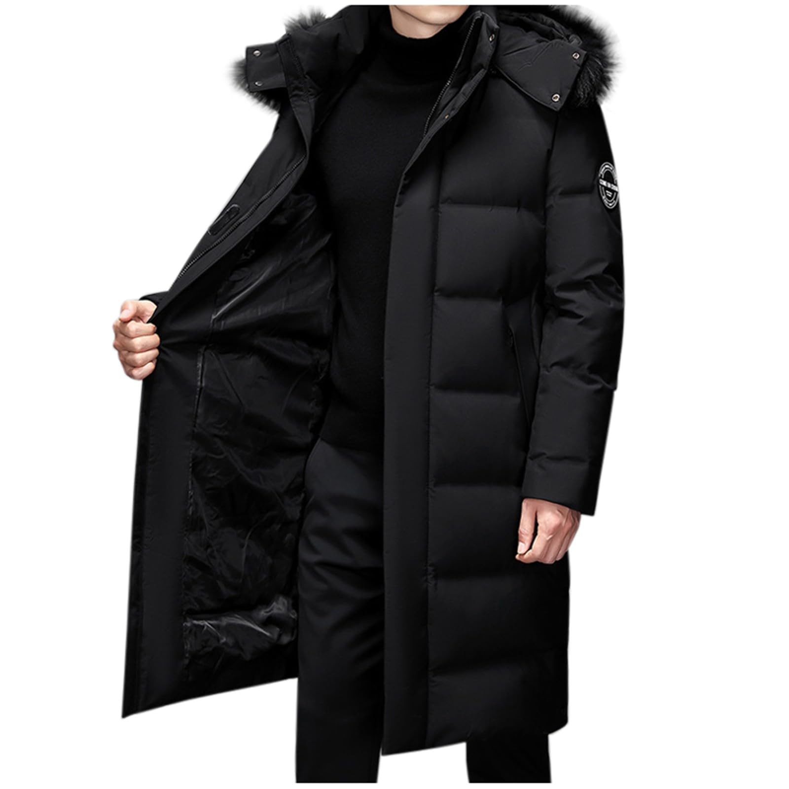 Giubbotto Invernale Uomo Lungo Casual Invernale Caldo Giacche Con Cappuccio Tinta Unita Spesso Piumino Manica Lunga Antivento Impermeabile Giacca Con Cerniera Addensare Trekking Cappotto Con Tasche