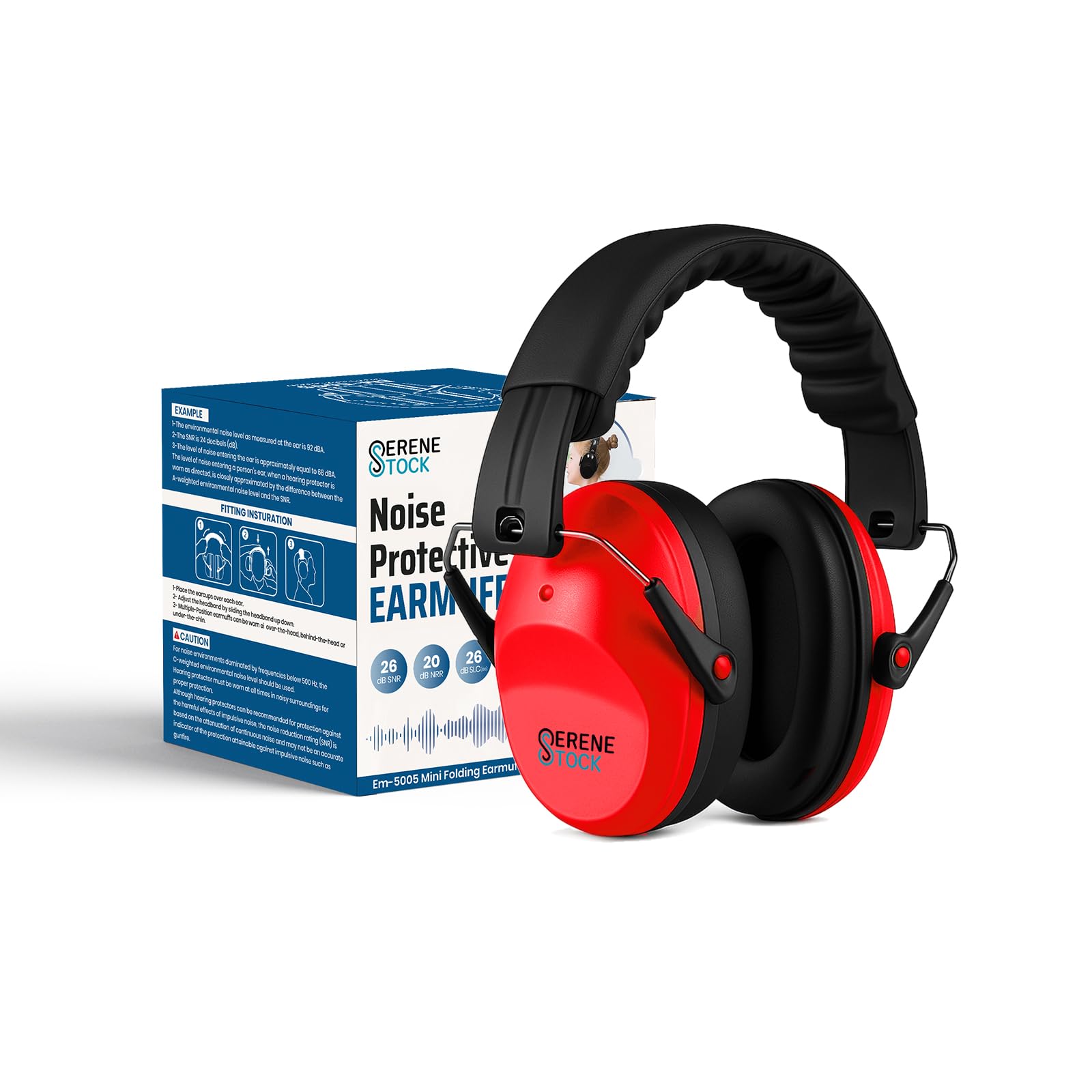 Serene Stock Red Kids Ear Defenders - 26Db Snr Ear Defenders - Sound Blocking Earmuffs Autism - Noise Cancelling Headphones Toddlers (Red)
