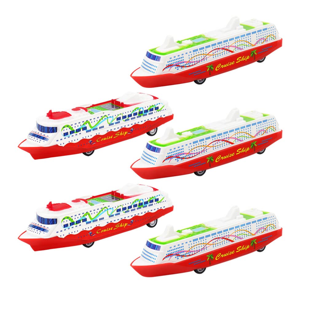NUOBESTY Mini Cruise Ship Toys 5Pcs Pull-Back Ship Model Friction Powered Small Ship Toys Funny Steamship Gliding Toys for Kids Educational Toys Party Favor Gifts, Random Style