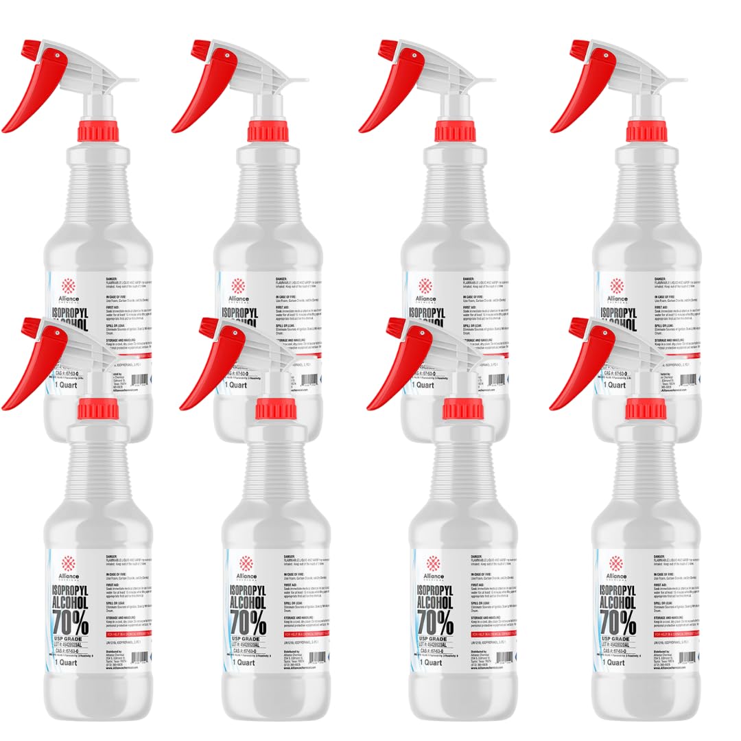 Isopropyl Alcohol (IPA) 70% - USP Grade - 8 Quarts with Spray Top (256 FL Oz Total) - Rubbing Alcohol - Alliance Chemical
