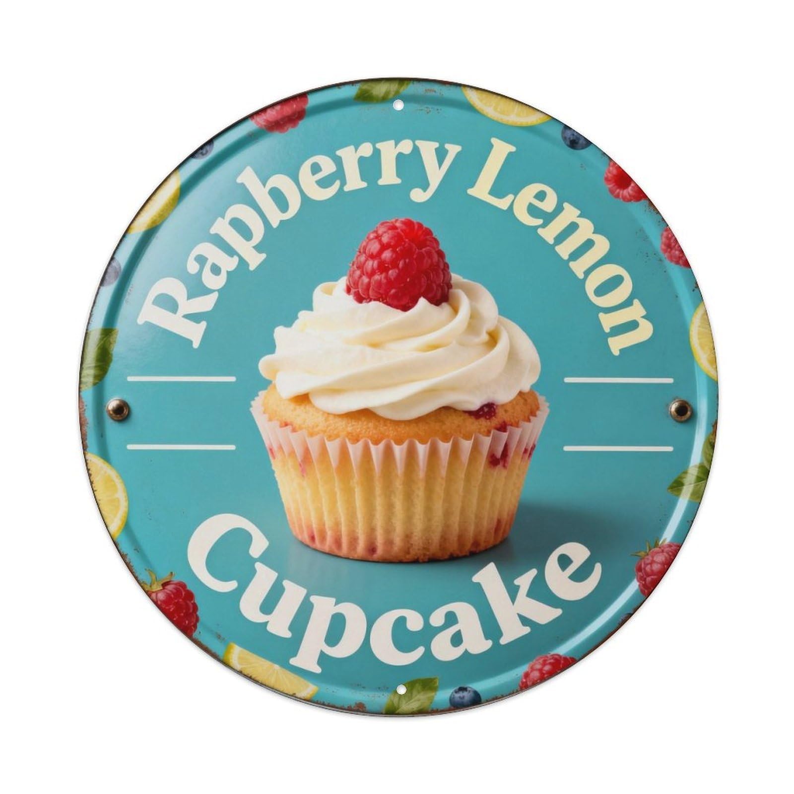 Raspberry Lemon Cupcake Metal Tin Sign Plaque
