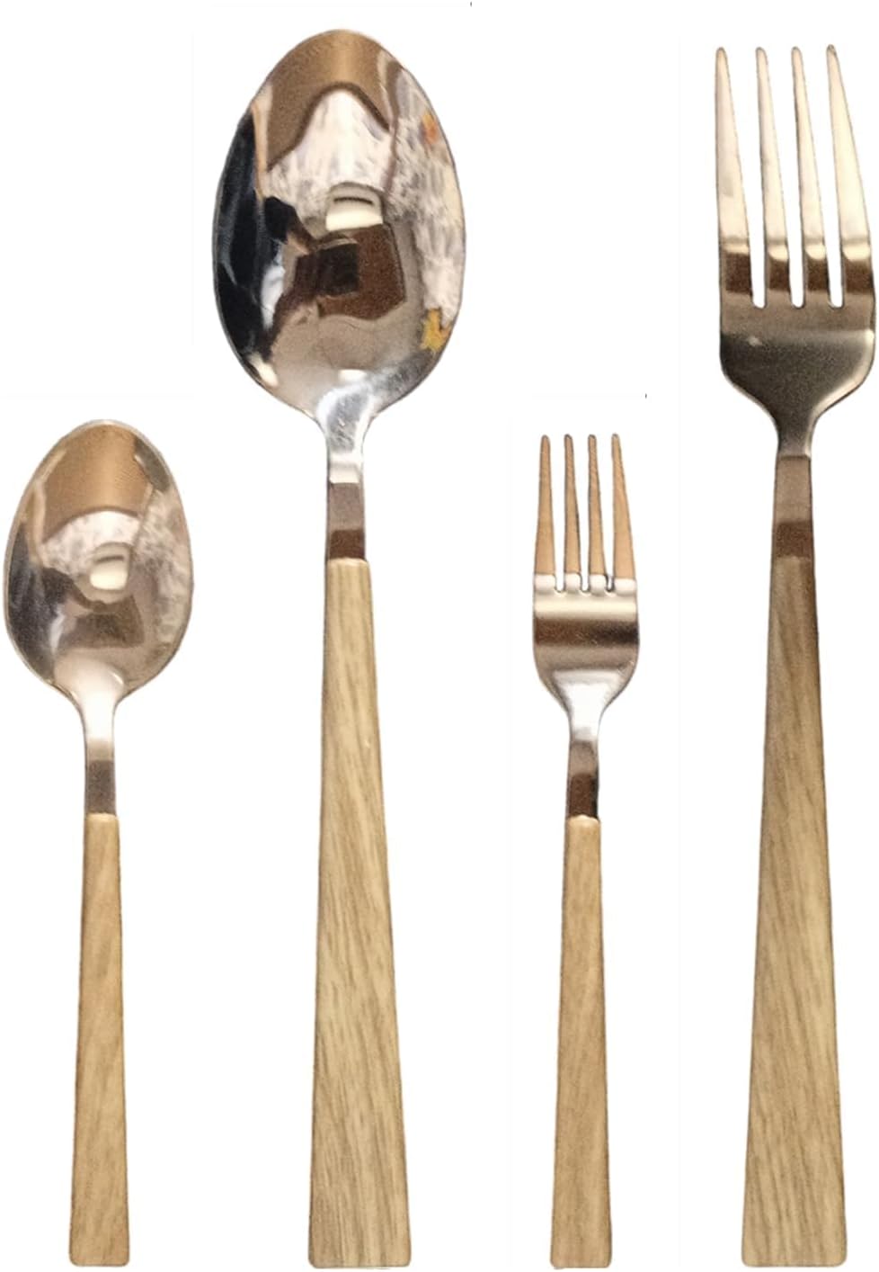 4-Piece Style Cutlery Set | 2 Tablespoons & 2 Dinner Forks | Durable Stainless Steel Flatware for Home, Restaurants & Gift Giving (Wooden Handle) (Wooden Handle)