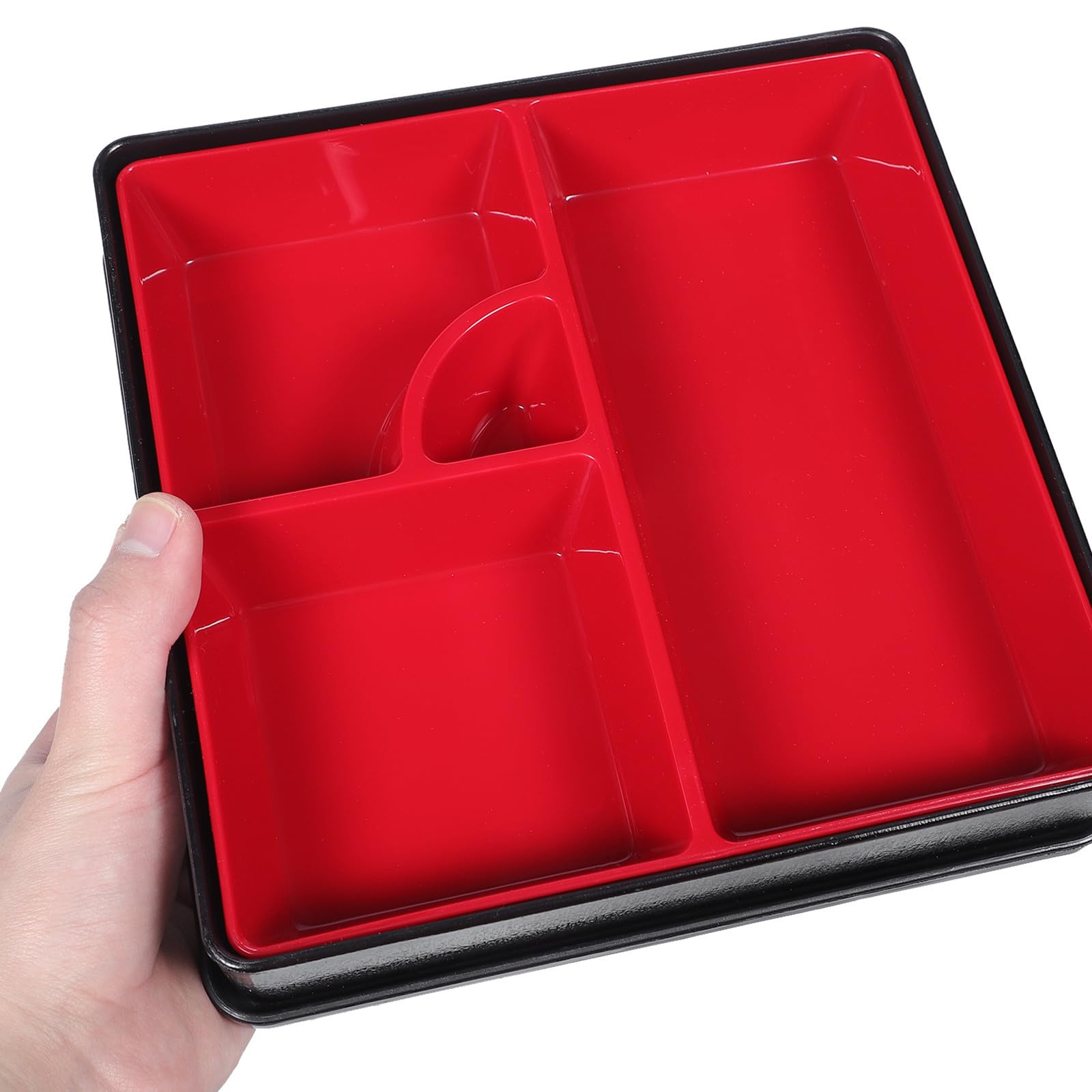 CRAFTHROU Bento Box Giapponese Rotondo in Melamina Divisori Nero | Formato Portatile, Bordi Lisci, per Casa e Campeggio, Adatto a Lavoratori e Studenti