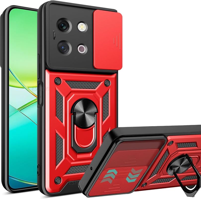 Image of SkyTree vivo Y58 5G|Y38 5G, Robotic Sliding Camera Window Shock Proof Thunder Case, Dual Layer Hybrid Shockproof Back Cover Case with Kickstand for vivo Y58 5G - Red