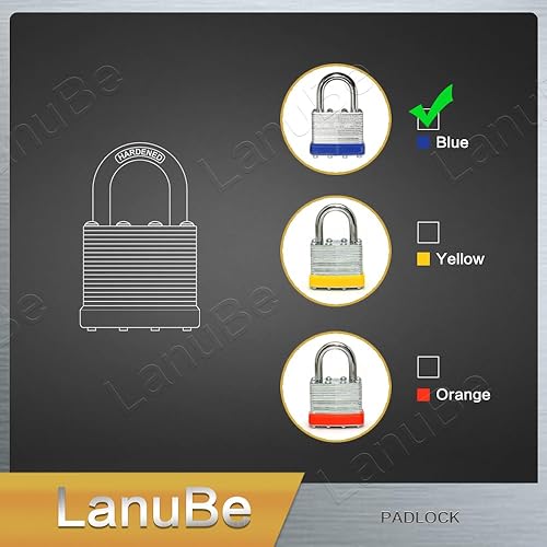 Miniatura 8 de LanuBe Candado laminado con llave (1-916", 40 mm), candados con llave iguales, grillete normal, paquete de 24
