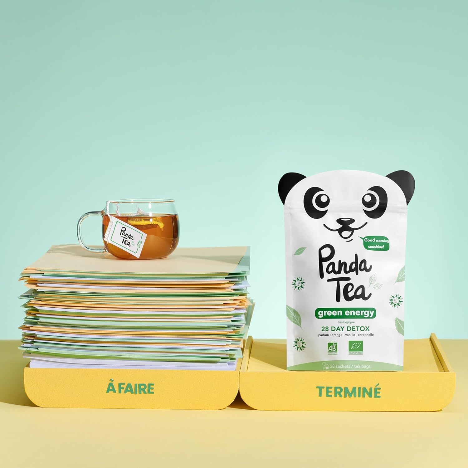 Panda Tea – Duo Green Energy & Libertea – Thé Vert Bio Énergie & Tisane Drainante – 2x28 Sachets Coton – Boost Énergie, Minceur & Rétention d’Eau, Jambes Lourdes – Mate, Hibiscus & Plantes Bio
