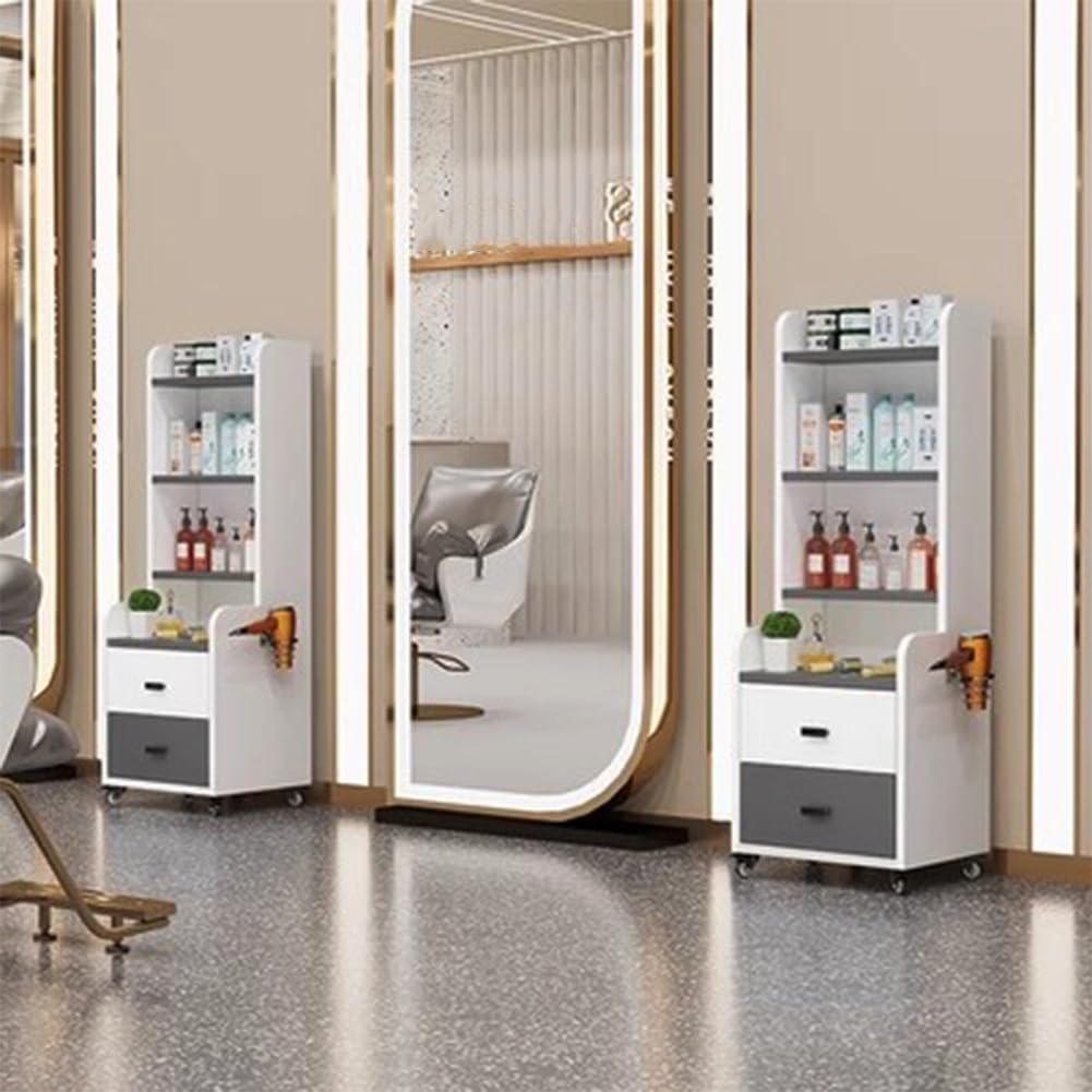 ApuaVireo&Co Szafka do przechowywania kosmetyków, wózek do salonu z szufladami, wózek do salonu kosmetycznego, stanowiska fryzjerskie, wyposażenie spa(White-gray-a)