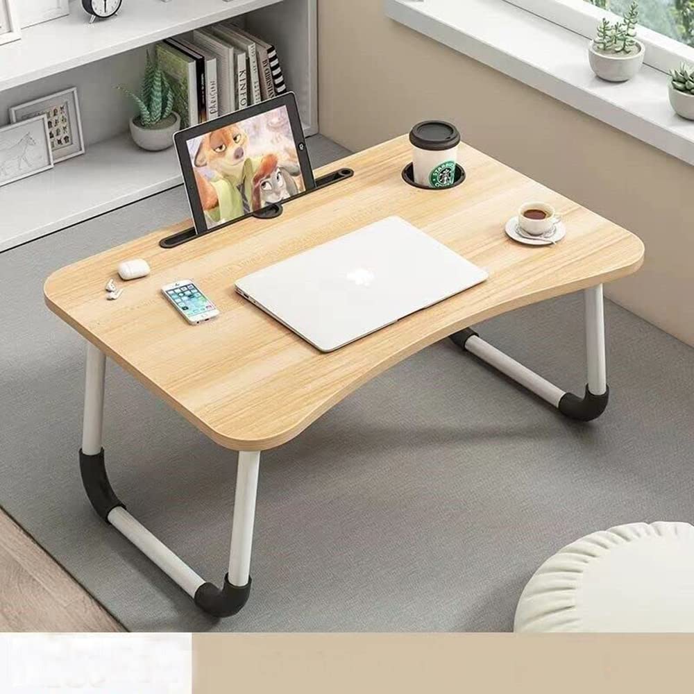 Laptop Stand Smartphone Holder Adjustable Non-Slip Folding Desk Brown