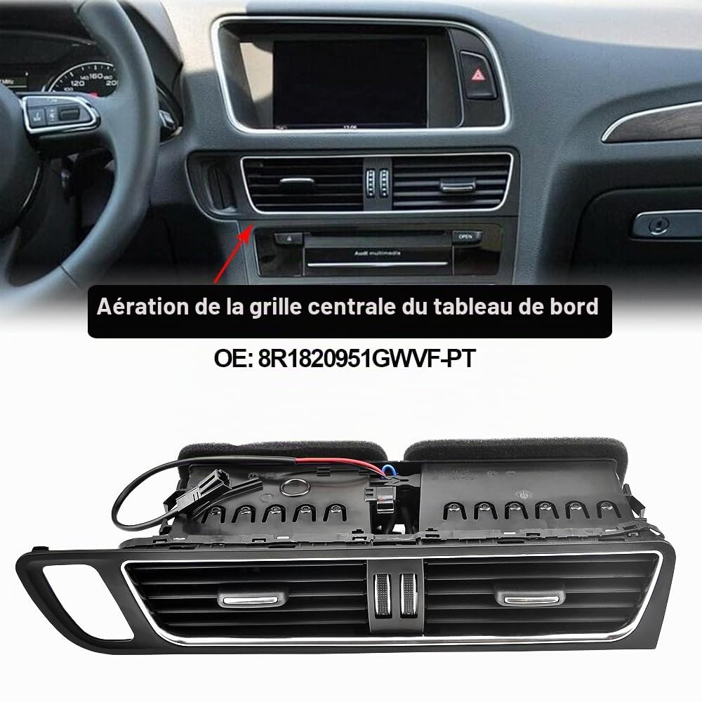 Grille d'aération centrale pour tableau de bord avant de la voiture Compatible avec Audi Q5 2009-2018 8R1820951GWVF-PT