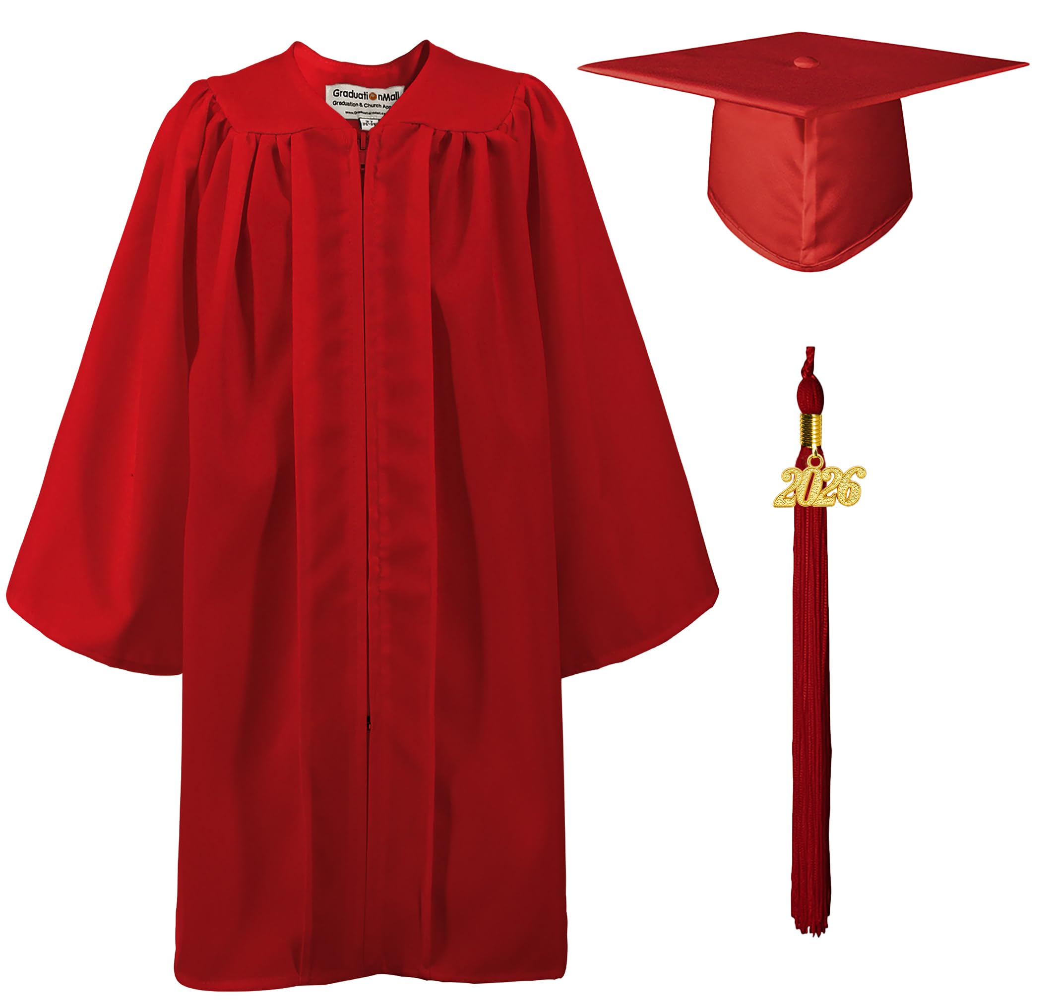 Graduationmall Red Matte Nursery Graduation Cap And Gown For Kids With 2026 Tassel Kindergarten Preschool Graduation Hat 27(107-114Cm)