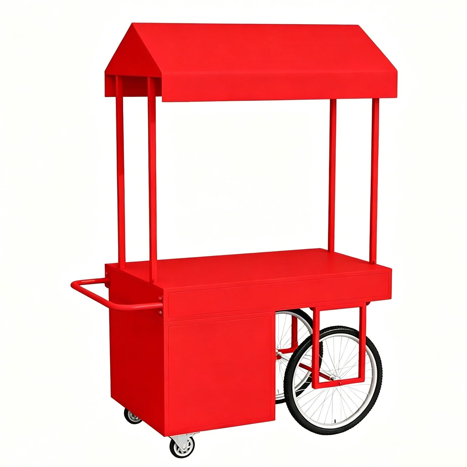 Portable Farmers Market Stand with Canopy and Storage, Cabinets Mobile Vendor Cart for Outdoor Markets, Events and Pop up Shops(Red,140cm/55in)