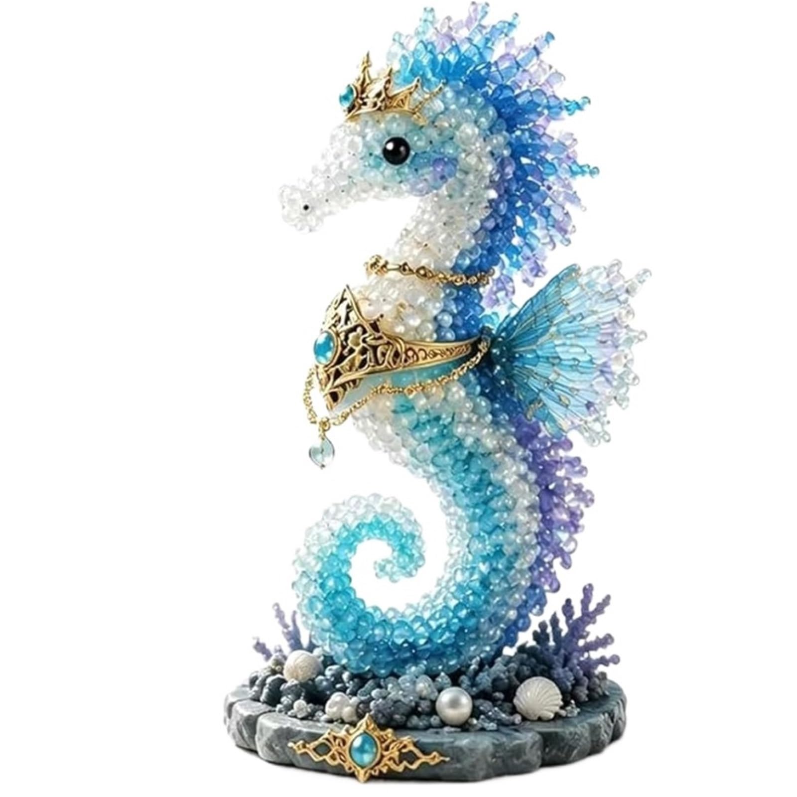 ANQKYO Mythical Ocean DIY Bead Kit for Beginners Mythical DIY Bead Kit for Beginners, 3D Beaded Animal Making, Underwater Embroidery Set(Sea Horse)