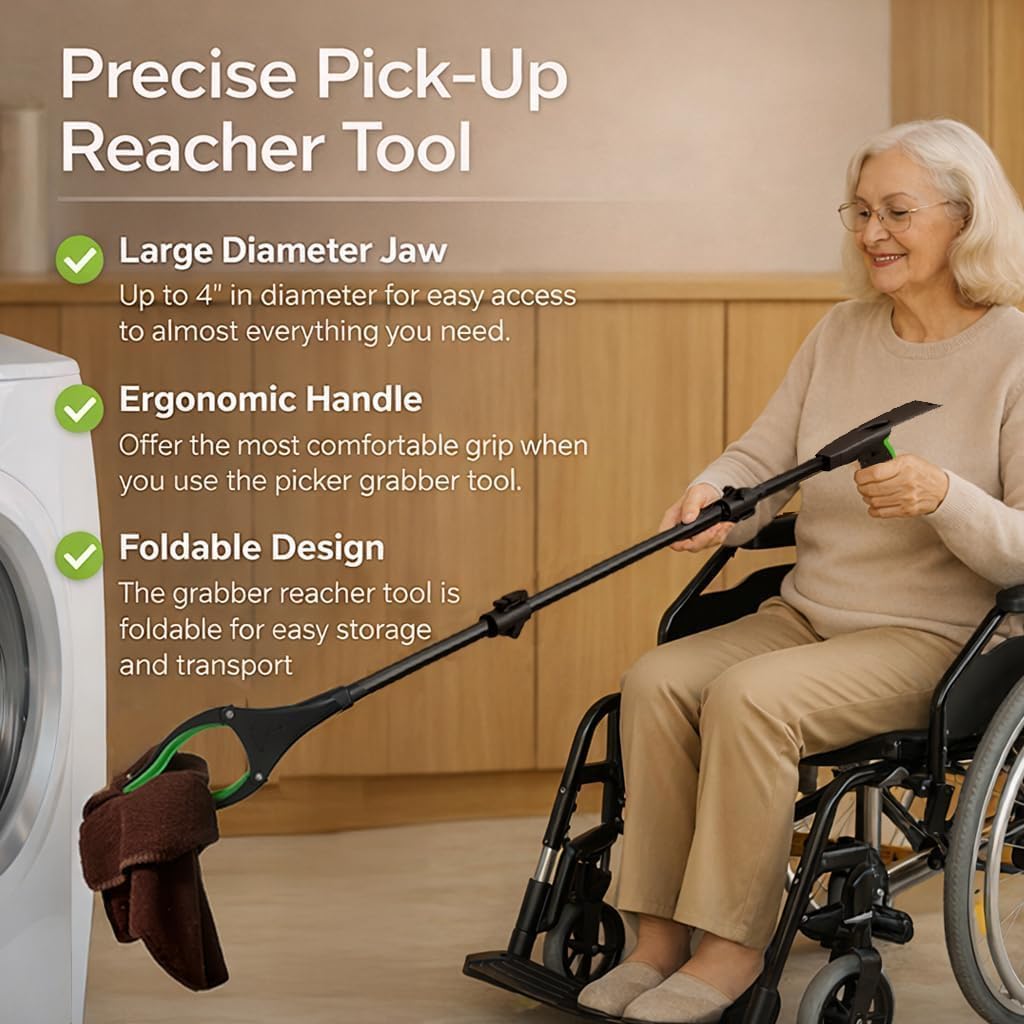 75Inch Extra Long Grabber Reacher Tool, LEGENDONE Easy Foldable Reacher Grabber, Dual Magnetic Tip Pickup Tool Trash Picker, Strong Grip Aid for Upper Shelves, Elderly, Surgery Recovery Must Have