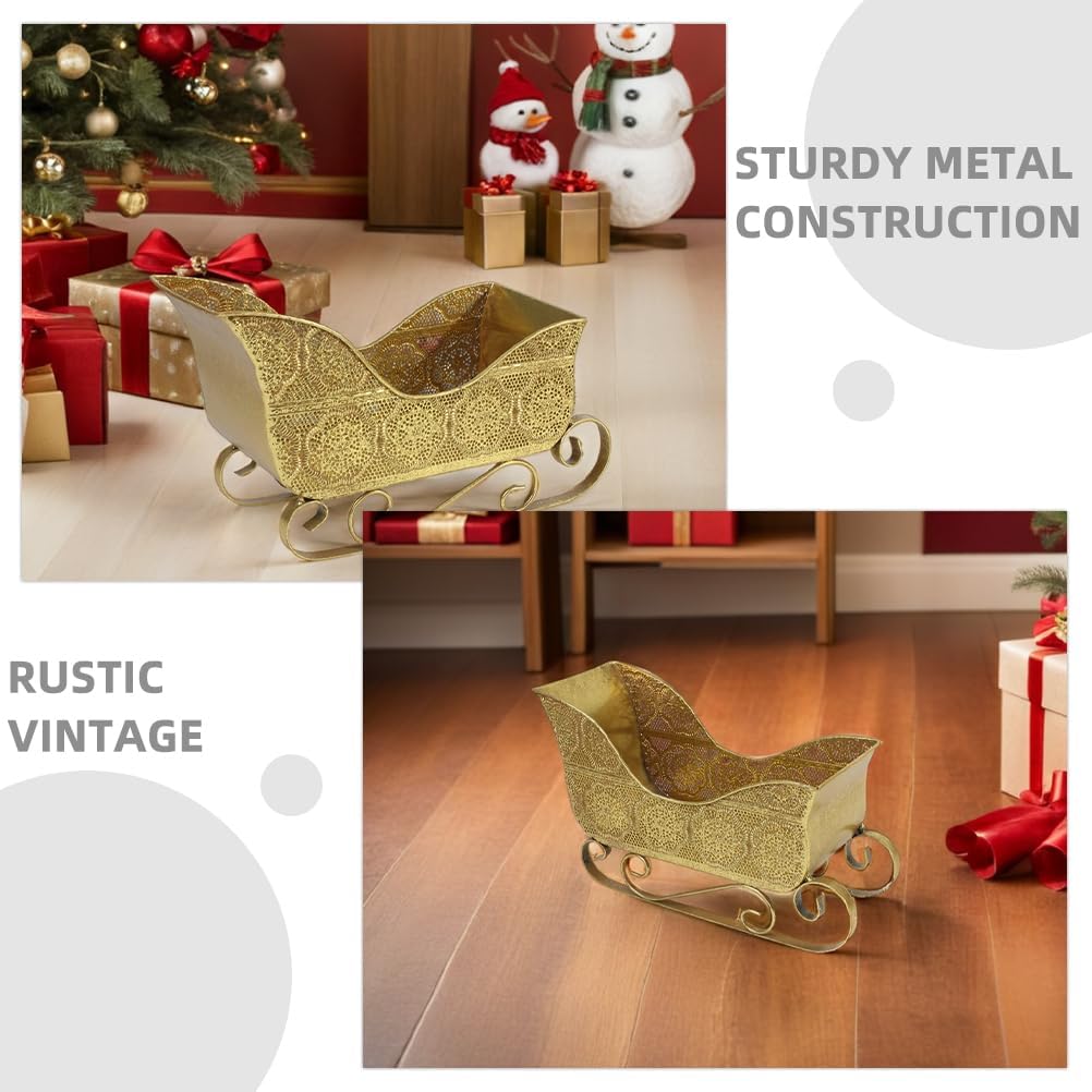 Christmas Sleigh Decoration - Retro Santa Claus Sleigh Metal Sled Model for Presents Candy Platter Holiday Season Table Centerpiece