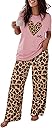 CHICME Womens Pajamas Sets 2 Piece Short Sleeve Lounge Set Printed Loose Pants Pj Sets Loungewear Set