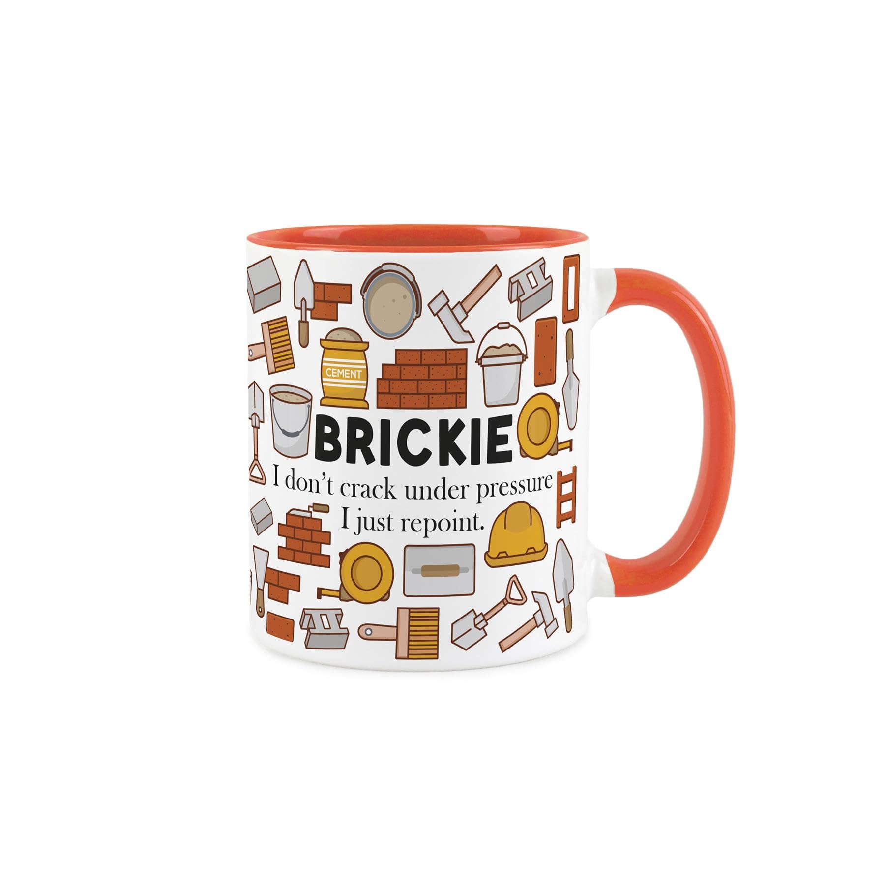 Purely Home Custom Brickie Mug - Humorous Brick Layer Novelty Gifts for Construction Workers - Tea/Coffee Hot Drinks Orange Ceramic Cup Present