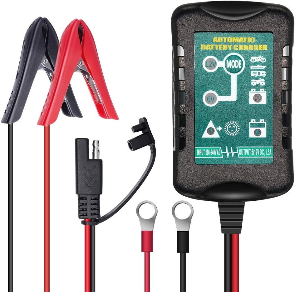 ULTRAPOWER 1.5A 6V 12V Battery Charger Automatic Maintainer Float for Auto Car Motorcycle Lawn Mower SLA ATV AGM GEL CELL Lead Acid Batteries