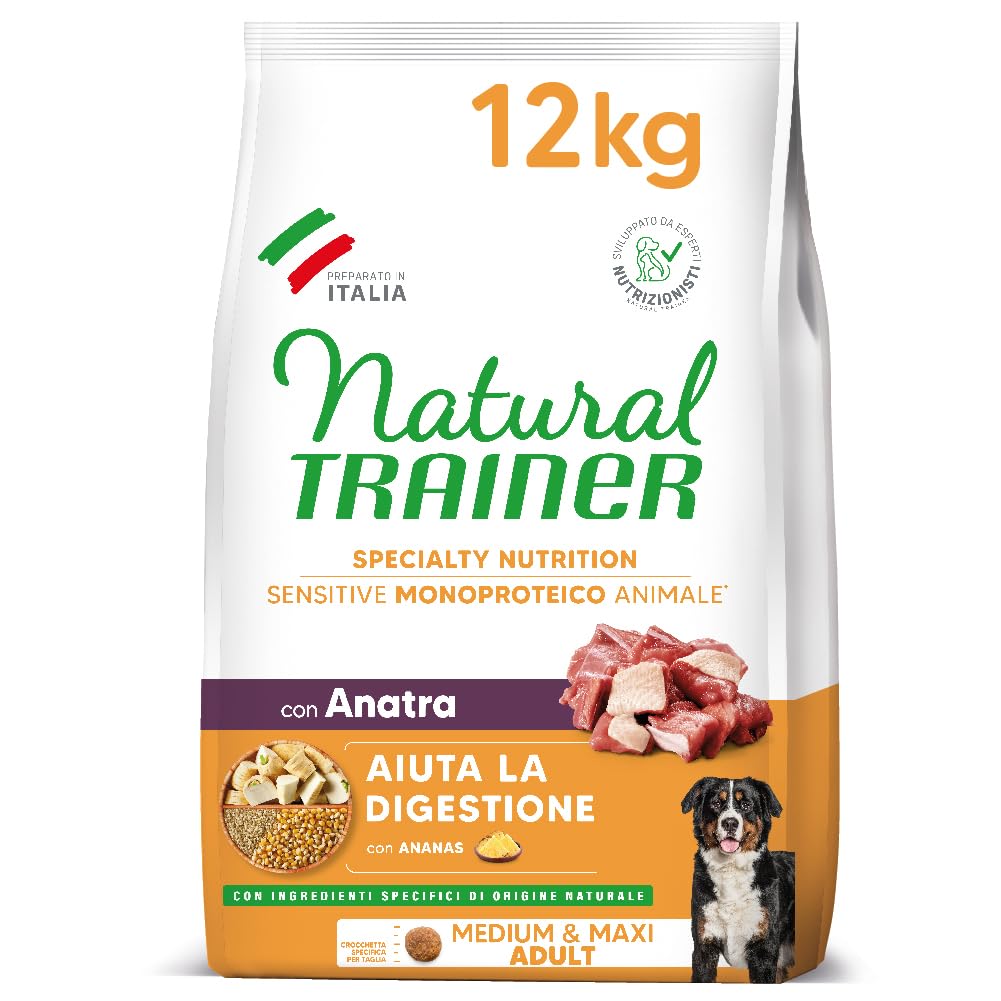 Natural Natural Trainer Sensitive No Gluten Cibo per Cani Adulti con Anatra e Cereali Integrali - 12kg