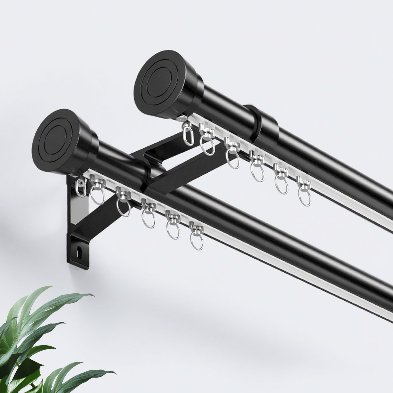 Black Double - Roman Curtain Track - Sliding Curtain Rod - Wall Mount Aluminum Straight Curtains Pole - Out Mute Curtains Rail - For Room Divider(,300Cm/9.8Ft(3 * 100Cm))