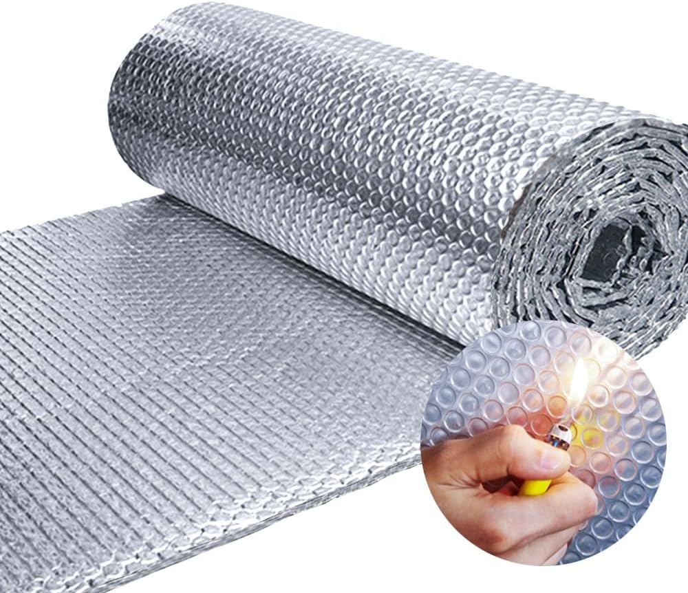 MRRAPA Reflective Double Bubble Aluminum Foil Sheet , 6MM Window Or Wall Insulation for Keep Heat Reflective Fireproof B2 Thermal Insulation Roll for Winter Weatherproof Attics(24inch*10Ft