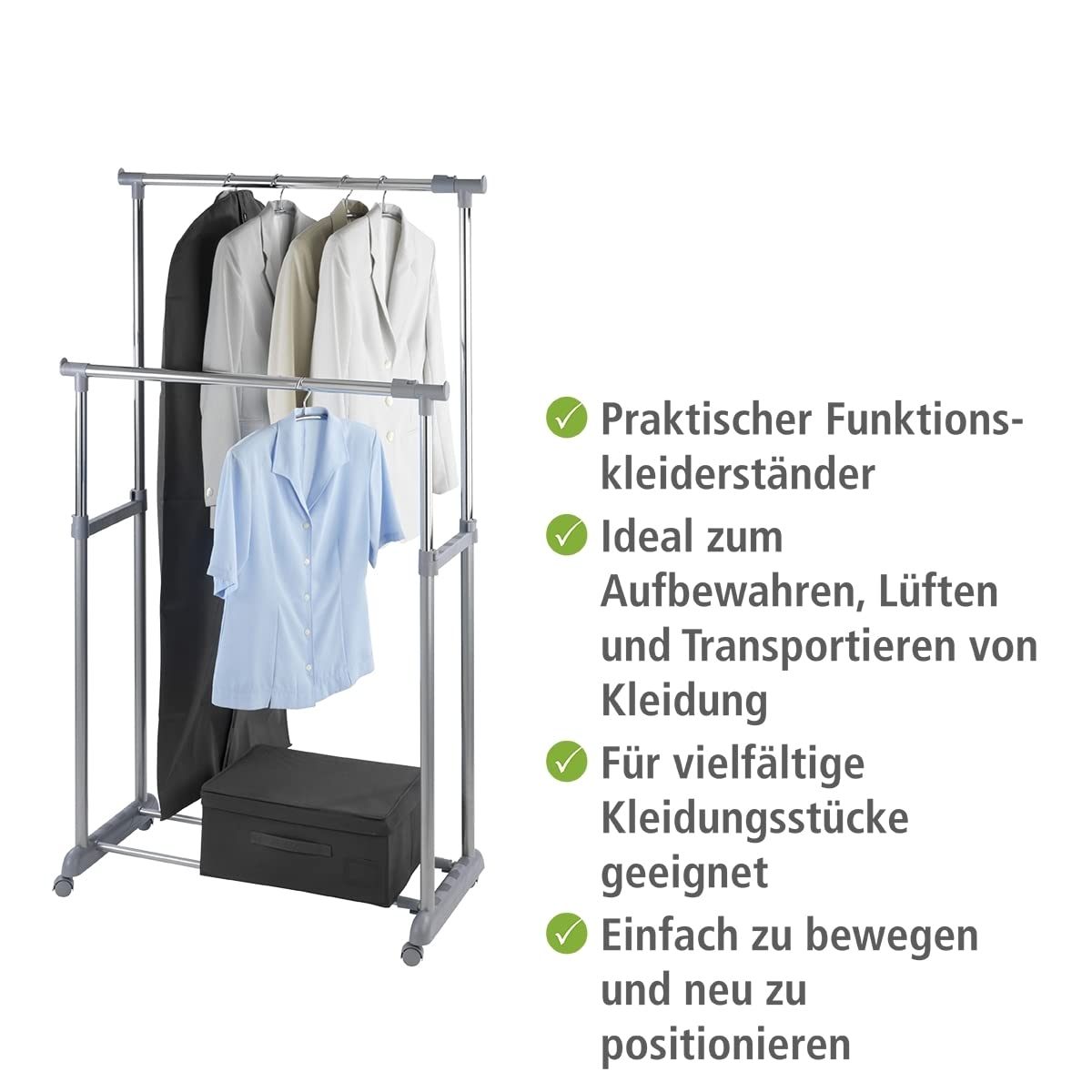 WENKO Perchero Twin Bars - regulable en altura, Metal cromado, 95-163 x 98-168 x 44 cm, Cromo