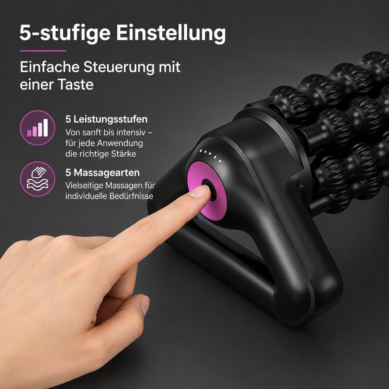 MoCho® Faszienrolle Elektrisches Rollen-Massagegerät mit 8 rotierenden Massagerollen, kabellos & wiederaufladbar, 5 Intensitätsstufen, Tiefengewebsmassage für Rücken, Nacken, Beine, Arme & Faszien