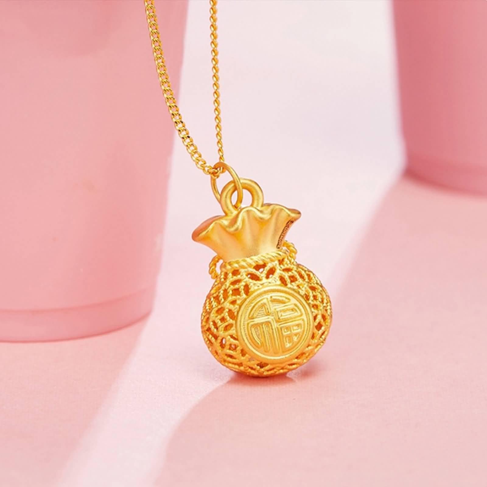 Donna Oro bianco 24 carati Collana con ciondolo portafortuna