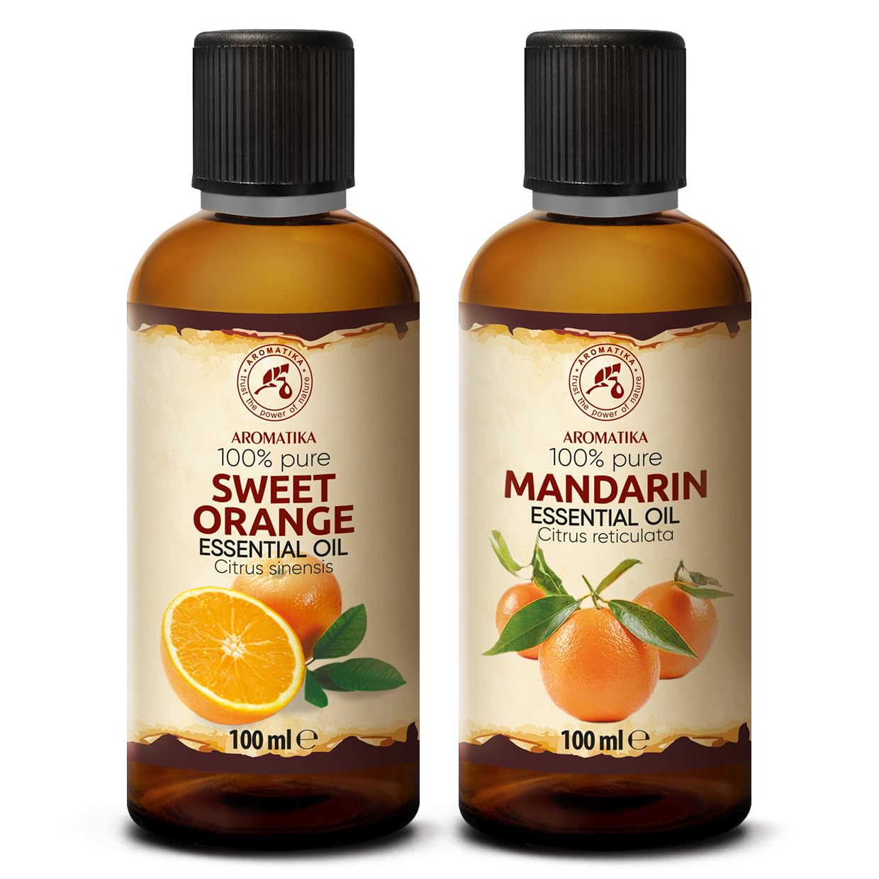 Ätherisches Süßorangenöl & Mandarinenöl 2x100 ml – für Diffusers | Für Diffusers und Duftlampen; Aromakerzen; Lufterfrischer; Seife; frischer Zitrusduft; Raumfrische; mit angenehmem Duft