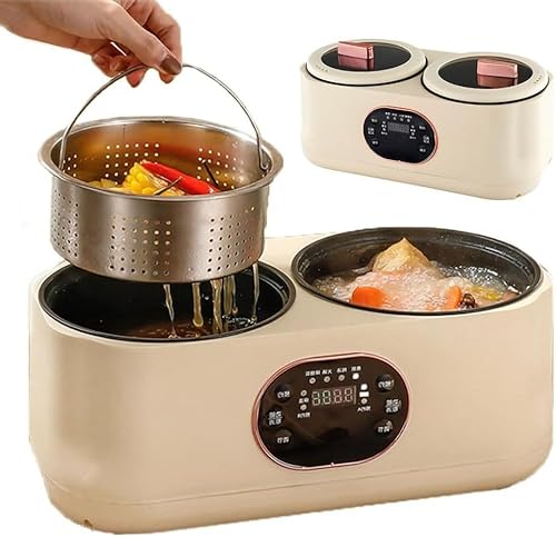 Electric Slow Cooker with Digital Screen, Non-Stick Dual 1.8L Pots for Multi-Functional Cooking, Rice Making, and Hotpot