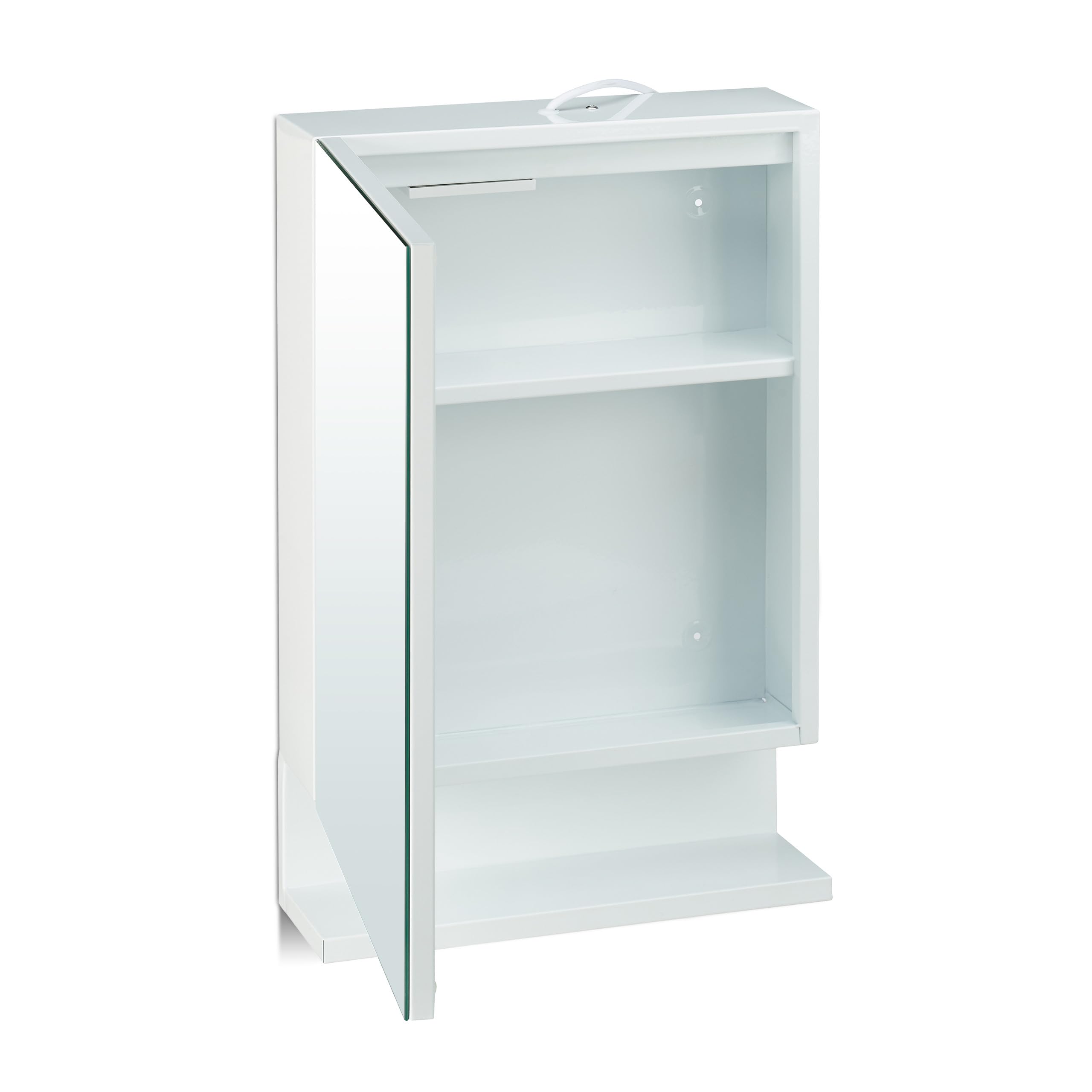 Relaxdays Armario para baño con Espejo, Una Puerta, con Enchufe, Mueble para Pared, Blanco, 55 x 35 x 12 cm