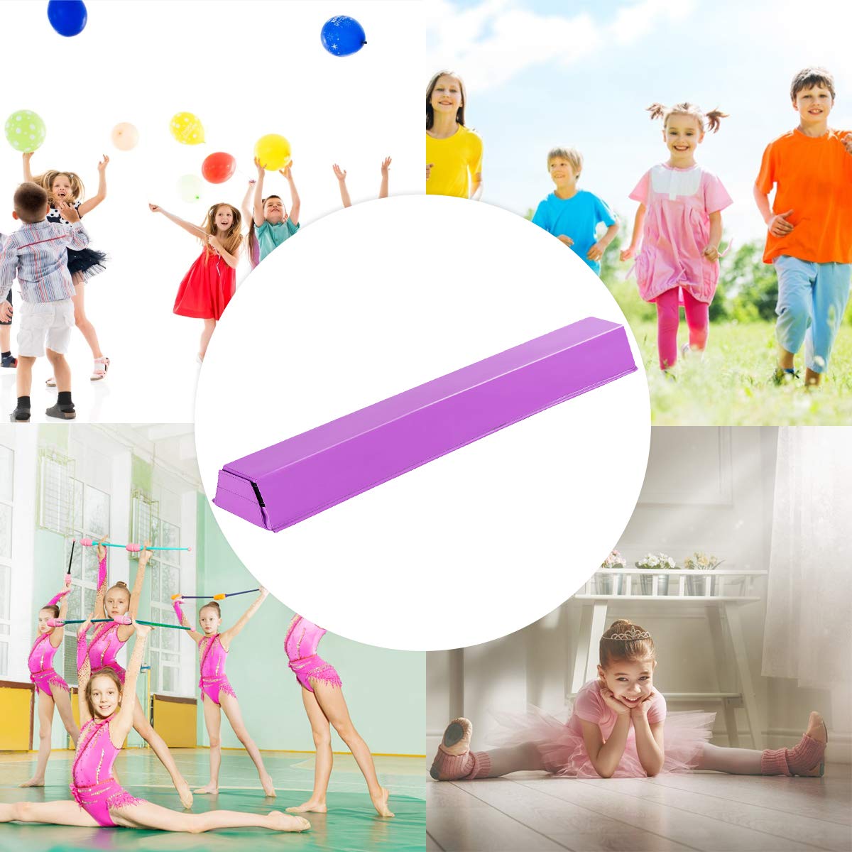 GOPLUS Poutre de Gymnastique Poutre d’Equilibre pour Maison, Salle de Sport, Entrainement, Exercices et Sport pour Enfants et Adultes, Différentes Couleurs au Choix (Violet)