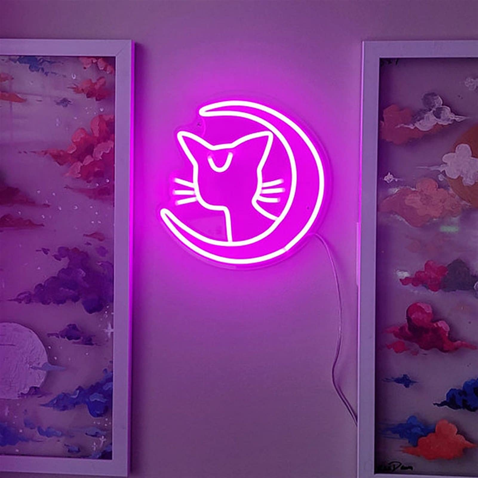 Amazon.co.jp: LED ネオン サイン カスタム月と猫のネオン サイン