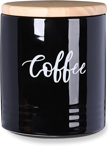 LEETOYI Contenedores de almacenamiento de alimentos de porcelana con tapa, 4.5 pulgadas, 31 onzas, café etiquetado negro