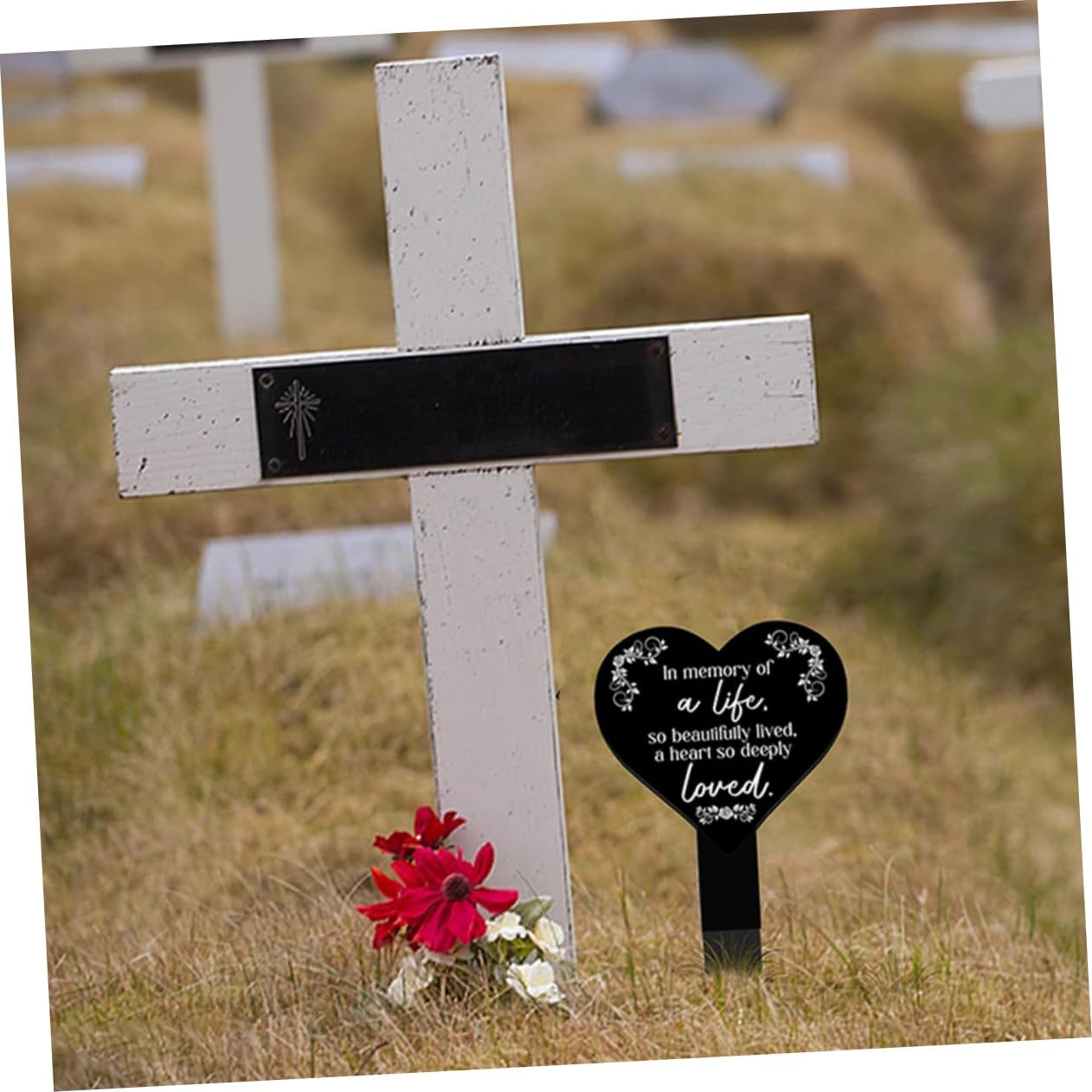 Versatile Acrylic Memorial Stake 2 Units Heart Design Cemetery Marker Easy Maintenance Yard Decorative Sign
