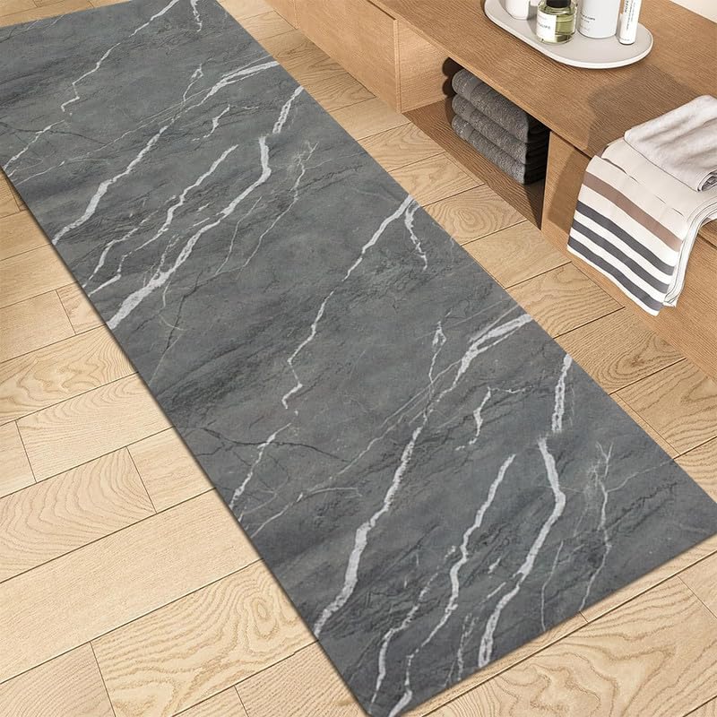 Petgrow Earth Bath Rug Quick Dry Bathroom Runner Rug Absorbent Stain Resistant 2FTX7FT,Non-Slip Long Bath Rug Runner Carpet Door Mat for Hallway Floor Entryway Laundry,Easy to Clean/Custom Size?Grey