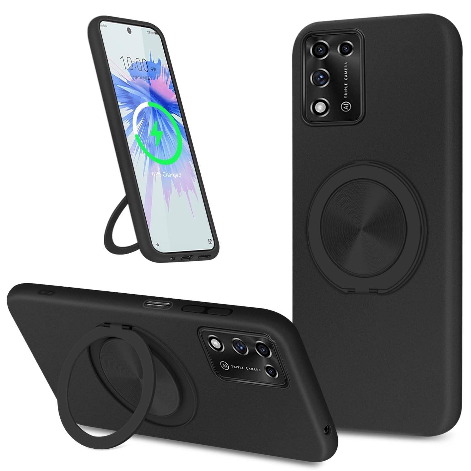 LOGABIO ZTE Libero 5G II ケース tpu MagSafe対応 リング付き A103ZT カバー 多機能スタンド リング マグネット搭載 縦横両対応 隠し収納式 耐衝撃 傷防止 軽量 柔軟 薄型 全面保護 指紋なし 黄変なし つや消し 手触り良い 傷に強い マグネティック ストラップホール付き