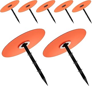 6 Set Low Profile Property Line Markers, Survey Markers Stakes, 5.9 x 6.3 Inch Plastic Large Survey Stakes Lawn Garden Ground Boundary Marker, Orange
