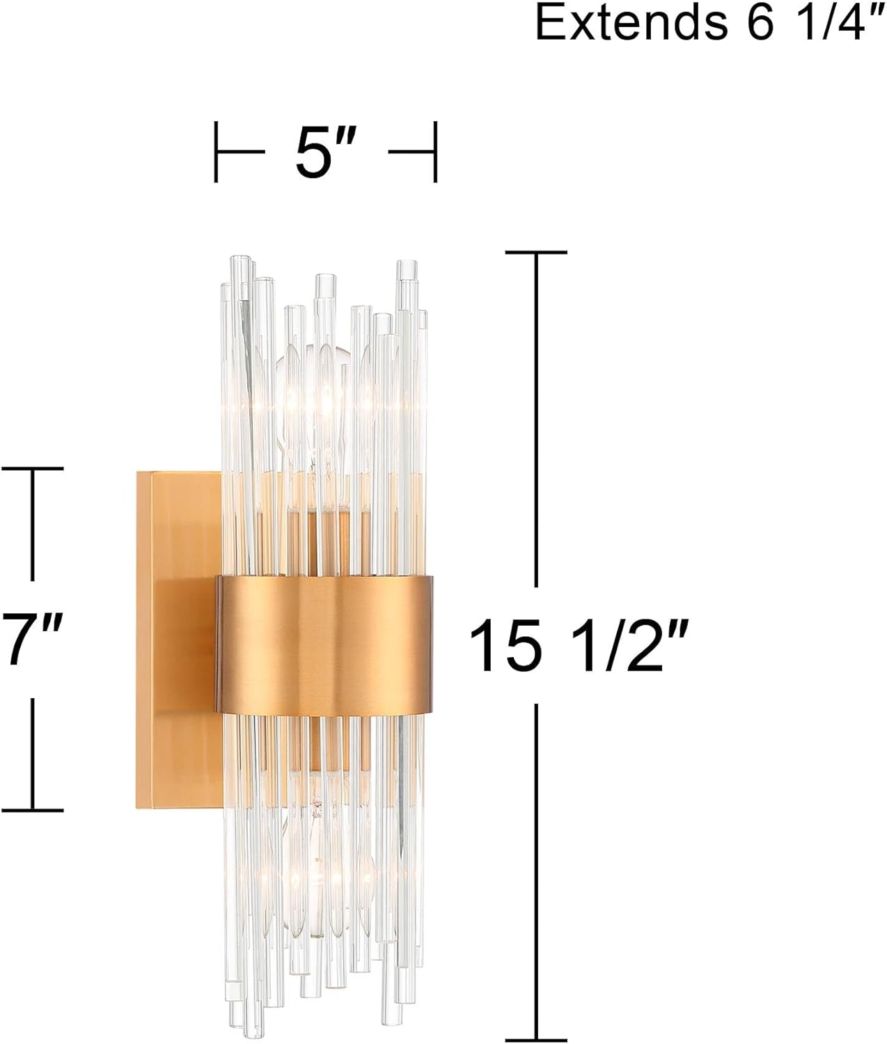 Elegant 27" Brass & Gold Wall Sconce with Clear Glass Rods