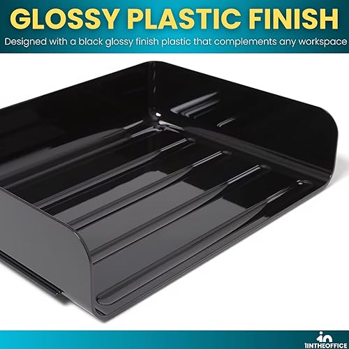 Miniatura 3 de 1InTheOffice Organizador de bandejas de papel apilables, bandeja de plástico para cartas, bandeja de escritorio de oficina, color negro (paquete de