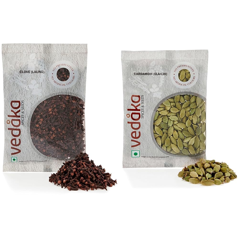 Vedaka Whole Clove (Laung), 100g & Amazon Brand - Vedaka Cardamom (Elaichi), Small, 50g